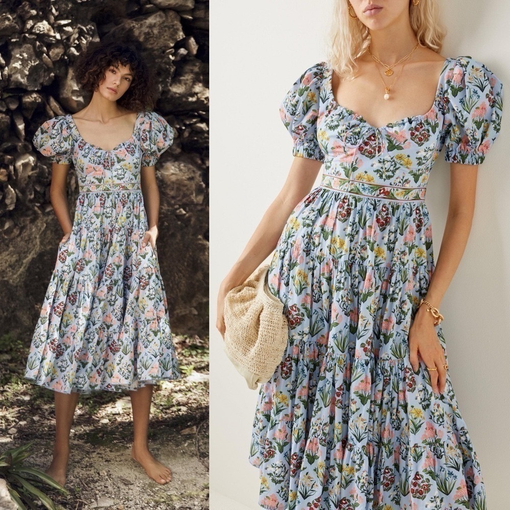 Agua Bendita Palmera Magdalena Dia Floral Midi Dress Multicolor Size Large NWT - Picture 1 of 11